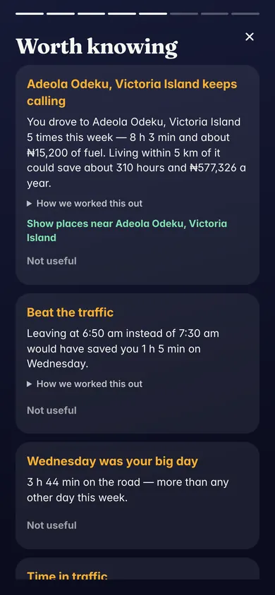 Worth knowing: the place you drove to most, and how leaving earlier would have beaten the traffic