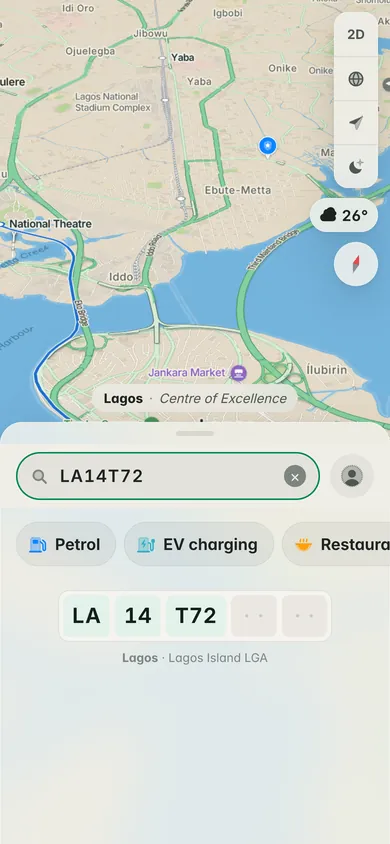 Typing a postcode: it fills in a plate as you type