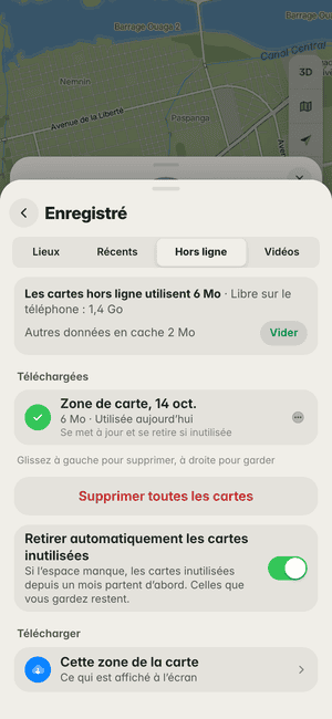 Cartes hors ligne à Ouagadougou : « Zone de carte, 14 oct. » téléchargée (6 Mo), utilisable sans réseau