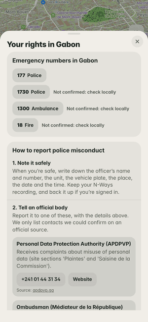 Your rights in Gabon: the country’s emergency numbers (177, 1730…) and how to report police misconduct
