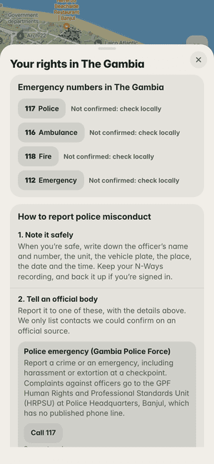 Your rights in The Gambia: the country’s emergency numbers (117…) and how to report police misconduct