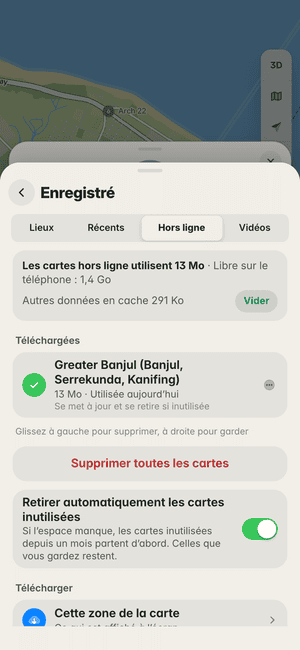 Cartes hors ligne à Banjul : la carte de Greater Banjul (Banjul, Serrekunda, Kanifing) téléchargée (13 Mo), utilisable sans réseau