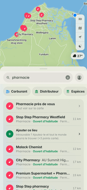 Recherche « pharmacie » à Banjul : Stop Step Pharmacy Westfield, Malack Chemist, City Pharmacy et d’autres, sur la carte et dans la liste