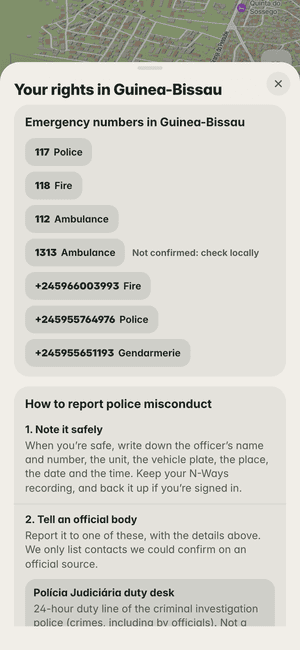Your rights in Guinea-Bissau: the country’s emergency numbers (117, 118…) and how to report police misconduct