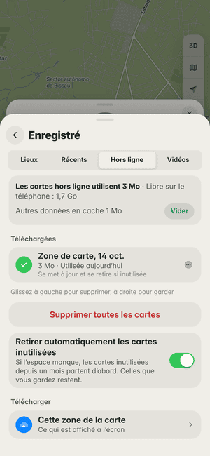 Cartes hors ligne à Bissau : « Zone de carte, 14 oct. » téléchargée (3 Mo), utilisable sans réseau