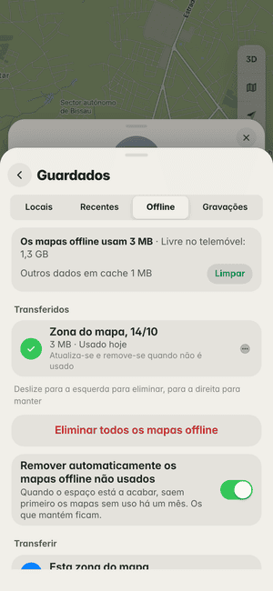 Mapas offline em Bissau: a “Zona do mapa, 14/10” transferida (3 MB), pronta a usar sem rede