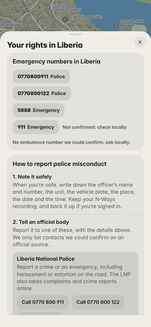 Your rights in Liberia: the country’s emergency numbers (0770800911, 0770800122…) and how to report police misconduct