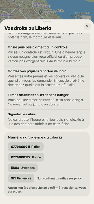 Vos droits au Liberia : les numéros d’urgence du pays (0770800911, 0770800122…) et comment signaler un abus de la police