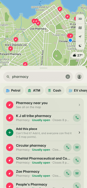 Searching for “pharmacy” in Freetown: K J all tribe pharmacy, Circular pharmacy, Chehlal Pharmaceutical and Cosmetic and more, on the map and in the list