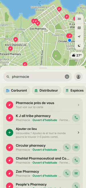 Recherche « pharmacie » à Freetown : K J all tribe pharmacy, Circular pharmacy, Chehlal Pharmaceutical and Cosmetic et d’autres, sur la carte et dans la liste
