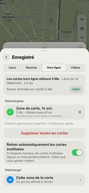 Cartes hors ligne à Dakar : « Zone de carte, 14 oct. » téléchargée (5 Mo), utilisable sans réseau