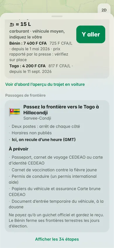Carburant par pays en F CFA et passage de la frontière vers le Togo à Hillacondji, avec ce qu’il faut prévoir