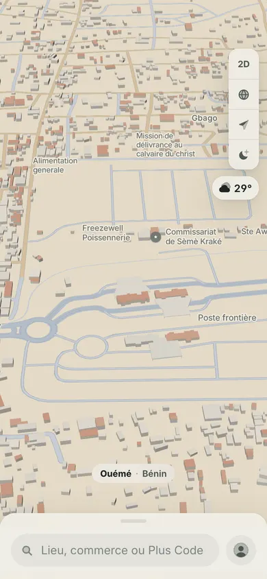 La carte au poste frontière de Sèmè, sur la route Lagos–Badagry, marqué Poste frontière