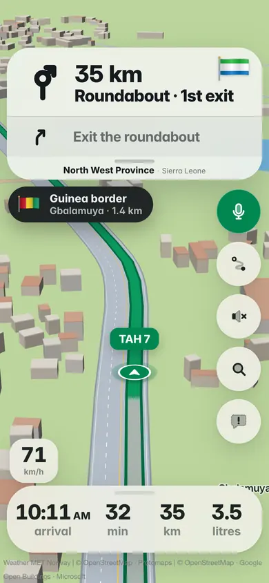 In Sierra Leone’s North West Province: a Guinea border banner, Gbalamuya in 1.4 km