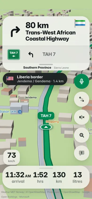 On the Trans-West African Coastal Highway in Sierra Leone: a Liberia border banner, Jendema / Gendema in 1.4 km